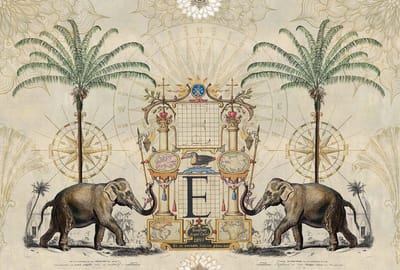 Fotobehang NostalgicElefant DD119737 A.S. Création ARTist Beige Creme Groen Vlies 270 x 400 cm (4 delen) Fotobehang