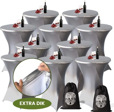Statafelrok Zilver x 10 – ∅80-85 x 110 cm met Opbergtas – Statafelhoes Stretch Stof – Kras- en Vouwvrije Statafel Rok Extra Dik – Zilveren Sta Tafelrok 10 Stuks – Statafelhoezen Voor Horeca Evenementen Feest Bruiloft Partijen