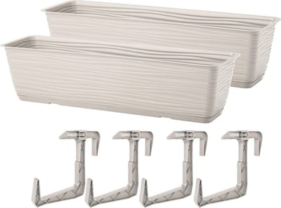 Form Plastic Balkon plantenbak Balustrade - 2x - incl ophangbeugels - kunststof - lichtgrijs - L80 x B17 x H14
