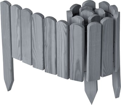 Garronda Rollborder - Flexibele houten - Gazonafscheiding - Palissade padenafscheiding - kan worden ingekort - Grijs - Hoogte: 20 cm, hekje 100 cm - GD-BRU-Rollborder100