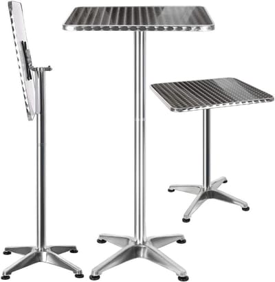 Inklapbare bijzettafel - Buiten tafel - Staand werken - In hoogte verstelbaar - 60x60 cm - Zilver