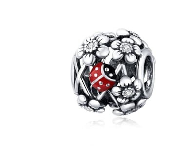 Fler® | Bedel | Past op populaire bedel armbanden (standaard-3mm) | armbandbedel | lieveheersbeestje | Geluk | Tuin | Zirkonia | Bedel Charm | 925 Sterling Zilver | Armband Kraal | Cadeau |