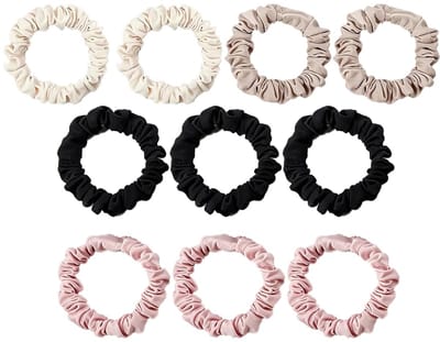 Set van 10 haarelastiekjes van zijde, satijn, scrunchies voor dames en meisjes, haarvriendelijk vlechtelastiek zonder metaal, paardenstaarthouders, zacht, elastisch, haaraccessoires, 10 stuks
