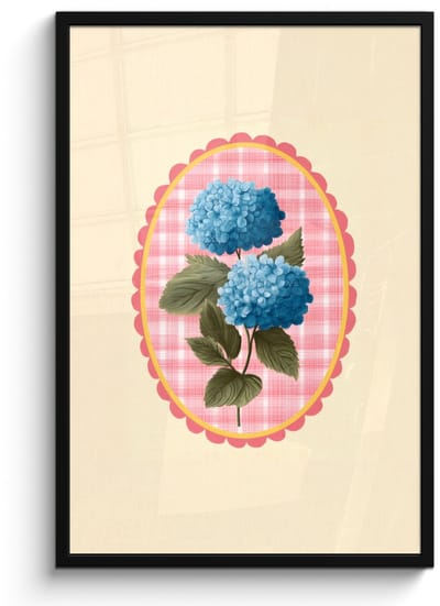 Poster in lijst - Fotolijst 60x90 cm - Posters - Bloemen - Blauw - Lijst - Bladeren - Posterlijst zwart - Decoratie - Wanddecoratie woonkamer - Muurdecoratie slaapkamer