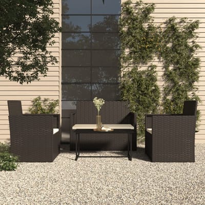 vidaXL - 4-delige - Loungeset - met - kussens - poly - rattan - zwart