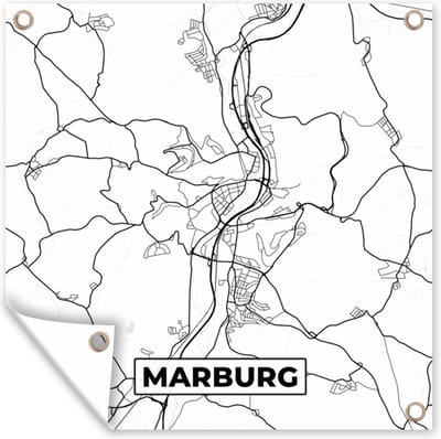 Tuin poster Plattegrond - Kaart - Marburg - Stadskaart - 200x200 cm - Tuindoek