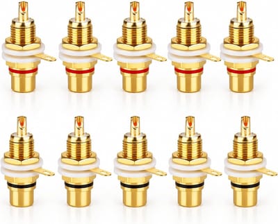 RCA Cinch Bussen - Chassis Contacten - Audio Verbindingen - Vergulde Koperen Kern - 10 Stuks - Zwart Rood
