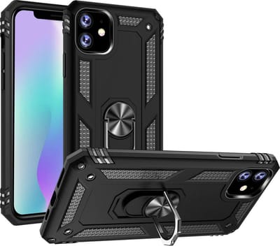 HB Hoesje Geschikt voor Apple iPhone 11 - Anti-Shock Hybrid Armor Back Cover - Hoes met Kickstand Ring - Zwart