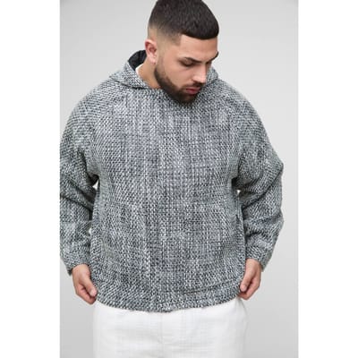 Plus Boucle Zip Up Hooded Oversized Jacket | Black | Size 2XL