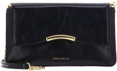 COCCINELLE Leren Koppeling Schoudertas Mini Bag Craquele Leather Noir Zwart