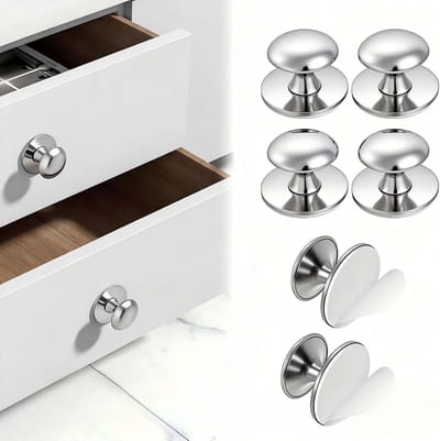 Pack of 6 Zelfklevende Knoppen voor Keuken - Ladeknop - Rvs Ladehandgrepen voor Plakken zonder Boren voor Lades, Douchedeur, Spiegelkast, Glazen Deurknop -Zilver