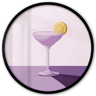 Poster in lijst Rond - Fotolijst 40x40 cm - Posters - Cocktail - Paars - Minimalistisch - Citroen - Ronde posterlijst zwart - Decoratie - Wanddecoratie woonkamer - Muurdecoratie slaapkamer