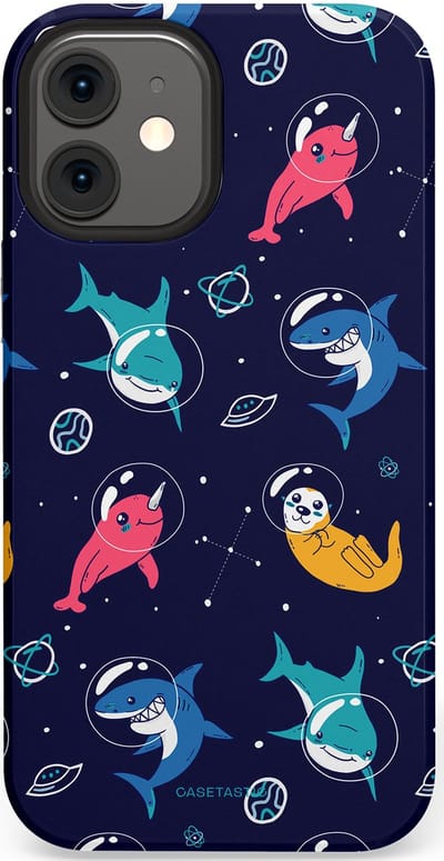 Casetastic Hoesje Geschikt voor Apple iPhone 12 Mini - Stijlvolle Beschermende Duo-layer Case - Ruimte Oceaan Blauw