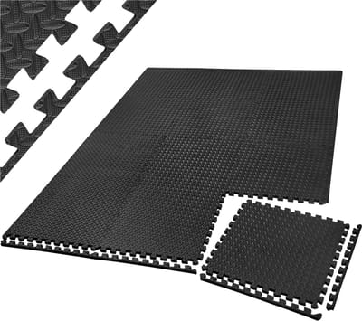 tectake® Vloerbeschermingsmat - Beschermmatten voor fitnessoefeningen en fitnessapparatuur - Valbeschermingsmatten en afdekking voor garagevloeren - 24 matten - Dikke puzzelmatten - Afmeting (LxB) 61 x 61 cm - Zwart