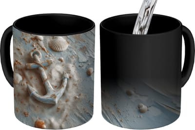 Magische Mok - Foto op Warmte Mokken - Koffiemok - Anker - Hout - Schelpen - Zand - Magic Mok - Beker - 350 ML - Theemok