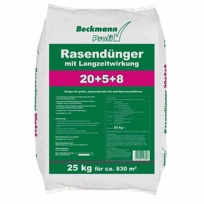 25 kg Rasendünger mit Langzeitwirkung 20+5+8 Beckmann f.ca. 830m²