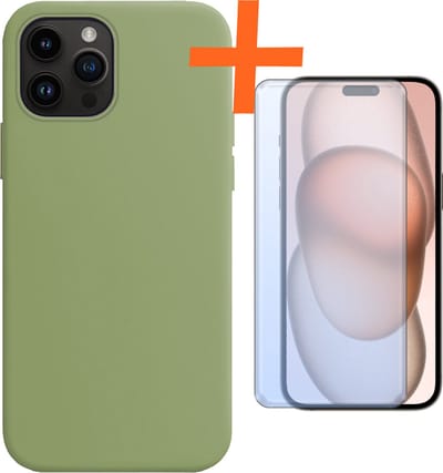 Hoes - Met Screenprotector - Geschikt voor Apple iPhone 15 Pro - Sterk & Shockproof - Back Cover - Siliconen Case - Telefoon Hoes - Groen
