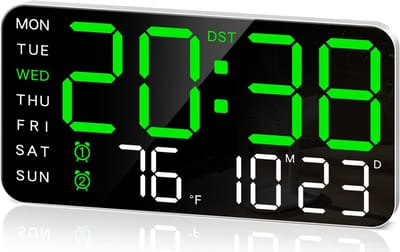Digitale Wekker - Digitale klok - Groot Led Display - Multifunctioneel - Dubbeldoel hangend en staand - Stil Ontwerp - Datum Temperatuur En Helderheidsregeling - Voor Slaapkamer Bureau En Woonkamer - Groen licht