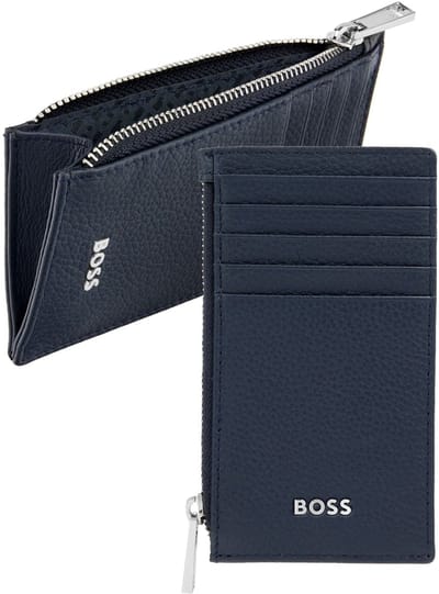 HUGO BOSS Leren kaarthouder Classic Grained Cardholder With Zip Navy donkerblauw