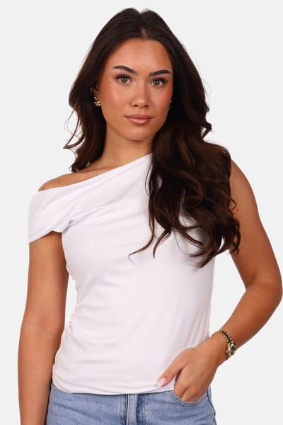 Getdrezzed Top - Maat: XS - Dubbel gevoerde top met asymmetrische halslijn mouwloos wit