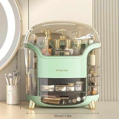 Organiseur de maquillage de bureau, boîte de rangement transparente pour bijoux et cosmétiques, anti-poussière, grande capacité, boîte à bijoux et rouge à lèvres vert