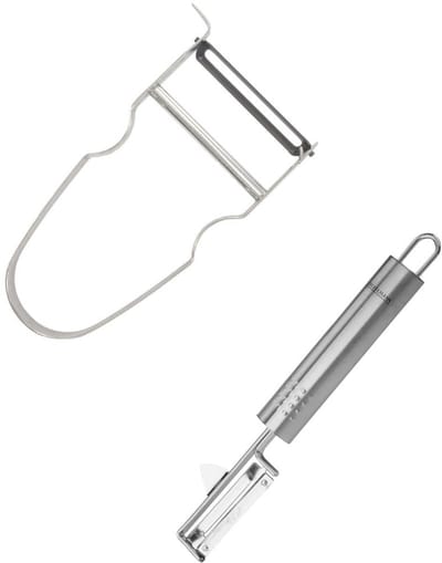 Duo Groenteschiller klok 19 cm en groentescheermes Castor roestvrij staal 11 cm Fackelmann