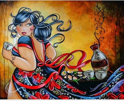 TOPMO- Dikke dames Japan - 40X50CM- HQ Diamond painting pakket - VOLLEDIG dekkend - Diamant Schilderen - voor Volwassenen – ROND - TOPMO