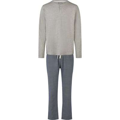 Phil & Co Heren Pyjama Set Lang Grijs/Blauw - Maat L