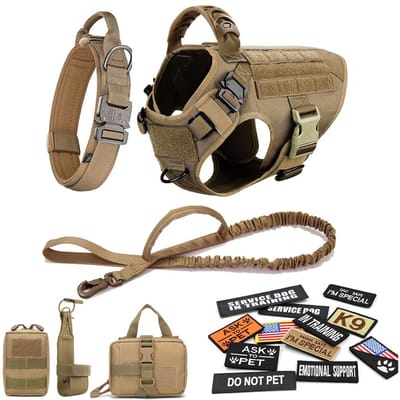 Militair Groot Hondentuig Halsband Riem Tassen Patches Set Huisdier Mechelse Herder Trainingsvesten Tactische Hondentuigen Accessoires S