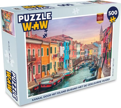 Puzzel Kanaal door het eiland Burano met de gekleurde huizen - Legpuzzel - Puzzel 500 stukjes