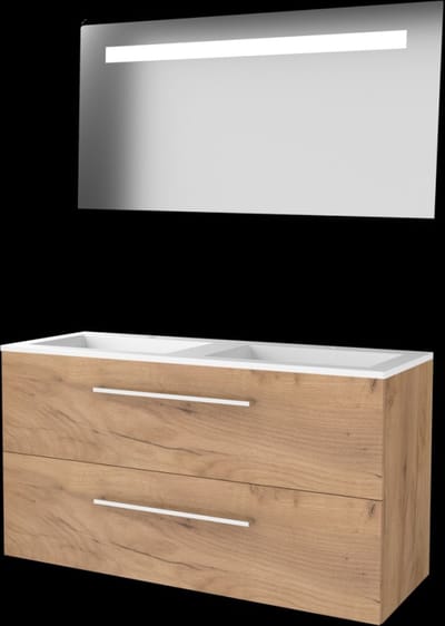 Basic-Line Economic 46 Badkamermeubelset - 120 x 46 cm - Met Grepen - 4 Lades - Acryl Wastafel - 2 Kraangaten - Spiegel met LED Verlichting - Whisky Oak