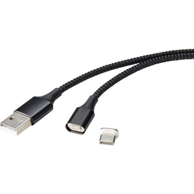 Renkforce RF-4746076 USB-kabel USB 2.0 USB-A stekker, USB-C stekker 1.00 m Zwart Magnetische stekker