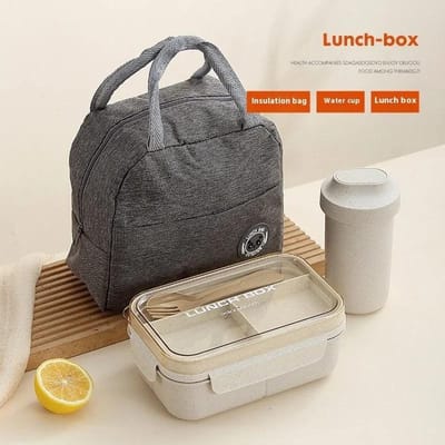 Boîte à déjeuner en paille de blé pour étudiants, portable, micro-ondable, boîte bento, bol à soupe, sac isotherme, récipients de stockage alimentaire pour école, bureau black