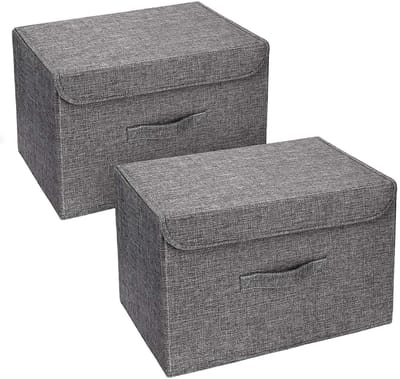 Unyqoos® Opvouwbare Donkergrijze Opbergdozen met Deksel en Handvatten voor Kleding en Speelgoed, Set van 2