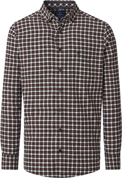 Redmond modern fit overhemd - flanel - zwart met wit en oranje geruit - Strijkvriendelijk - Boordmaat: 37 - 38