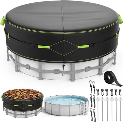 Afdekking Ø 365,Passende Zwembadhoes voor Zwembaden van Ø320-360 cm,met Reflectiestrip & Grondankers, Zwembadafdekking met UV-bescherming,Voor Bovengrondse Zwembaden en Trampolines