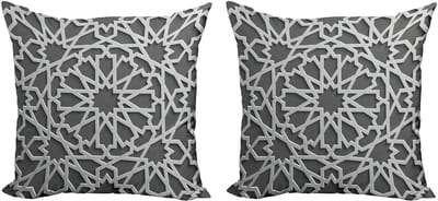 ABAKUHAUS Abstracte kunst decoratieve kussenhoez 2-pack, Marokkaans ster- en bloemmotief, 45x45 cm, grijs