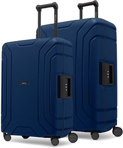 Redolz Essentials 15 kofferset met 4 wielen, M+L, met driepuntssluiting - Harde bagage - TSA slot - navy blue