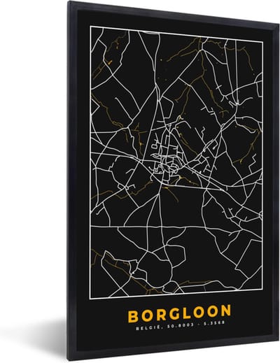 Fotolijst incl. Poster - Goud - Borgloon - Stadskaart - Plattegrond - Kaart - 40x60 cm - Posterlijst