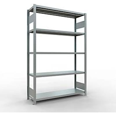 Schulte MULTIplus250 rekken zonder gereedschap, basisrek, 5 legborden, tot 250 kg per legbord, montage zonder gereedschap B 1300 x D 400 x H 2000, zilvergrijs
