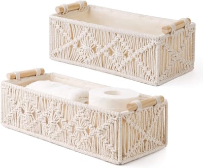Mandjes Opbergen - Opbergmand - Milieuvriendelijk Manden - Handgeweven opbergmand - decoratieve doos - geschikt voor slaapkamers - woonkamers en andere ruimtes in huis - decoratief tafelaccessoire - tweedelige set - gebroken wit