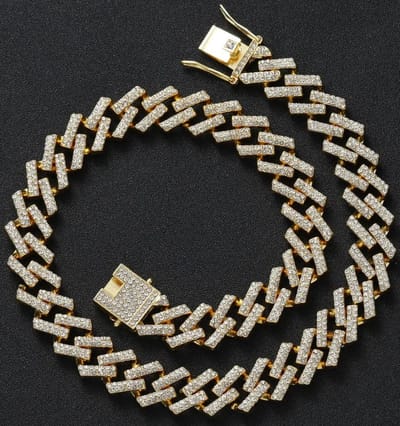 Iced Out Chain - Bust Down Heren Ketting met Diamantjes (Zirkonia) - 50cm - Goud kleurig - Kettingen Mannen - Papa Cadeau Voor Mannen - Vaderdag