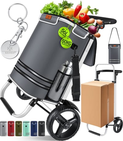 KESSER® Boodschappentrolley | Boodschappenwagen | Shoppingcruiser met een capaciteit van 56 liter en draagkracht tot 50 kg | Opvouwbare boodschappenkar inclusief koelvak -