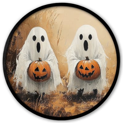 Poster in lijst Rond - Fotolijst 40x40 cm - Posters - Halloween - Pompoen - Spook - Herfst - Ronde posterlijst zwart - Decoratie - Wanddecoratie woonkamer - Muurdecoratie slaapkamer