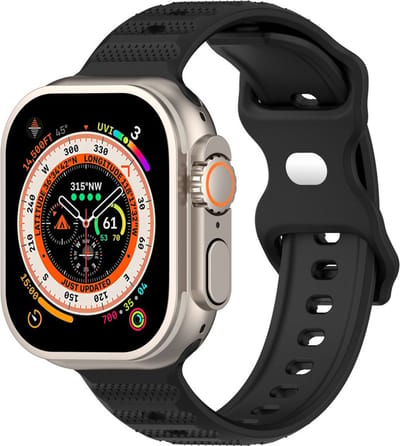 Siliconen bandje - geschikt voor Apple Watch 1/2/3/4/5/6/7/8/9/10/11/ SE (1,2,3) met maat 38 mm / 40 mm / 41 mm en 42 mm (Watch 10/11) - zwart