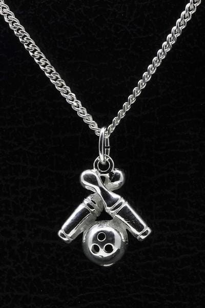Zilveren Bowlingpins ketting hanger - met bal