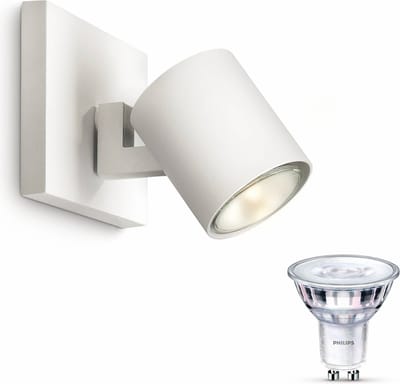 Philips Runner Opbouwspot (Wit) - Warmwit Licht - Wandspot of Plafondspot met 1 Lichtpunt - GU10 - SceneSwitch - Eenvoudig Dimbaar met Je Klassieke Schakelaar