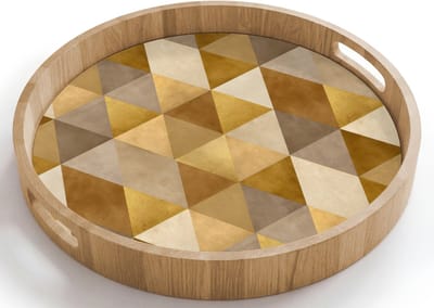 Dienblad rond 40x40 cm - Schootdienblad hout - Geometrisch - Driehoek - Goud - Borrelplank rechthoek - Plateau houten dienbladen