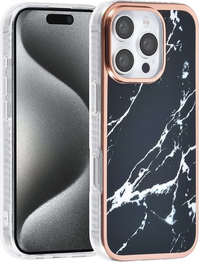 TPU Back Cover hoesje - Marble Zwart Print - Geschikt voor: iPhone 16 Pro