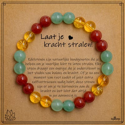 Bixorp Aventurijn + Citrien + Carneool Armband op Cadeau Kaartje - Laat je Kracht Stralen - 8mm / 18cm Edelsteen Kralenarmband - Inclusief Cadeau Envelop